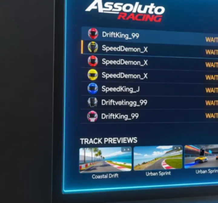 Assoluto Racing multiplayer lobby képe valós idejű versenyekhez
