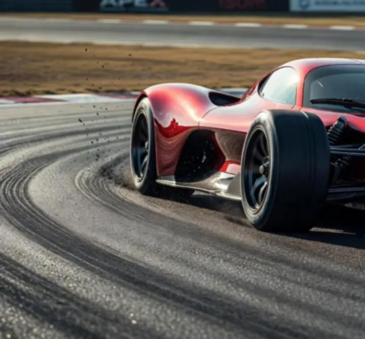 Assoluto Racing autó a versenypályán, fizikai motor demonstrációja